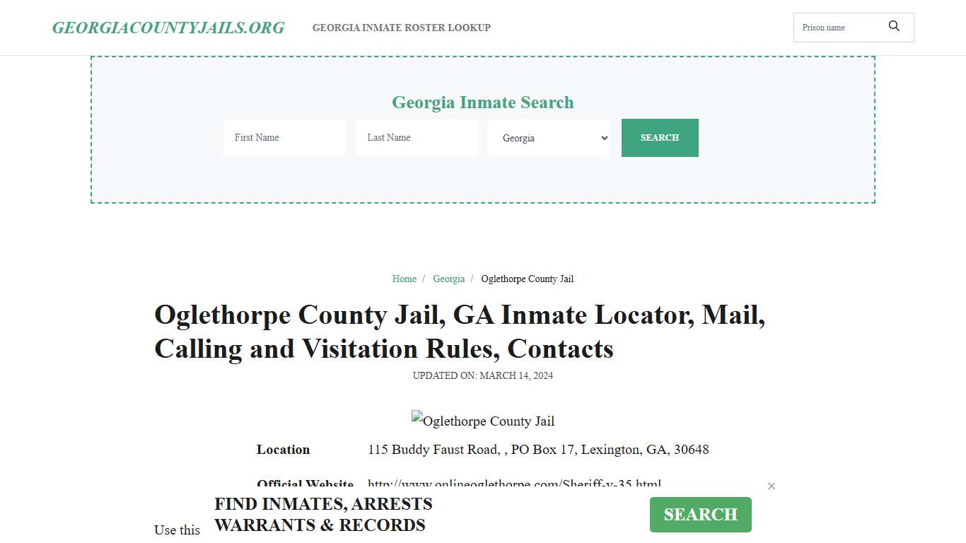 Oglethorpe County Jail, GA: Inmate Search Options, Visitations, Contacts
